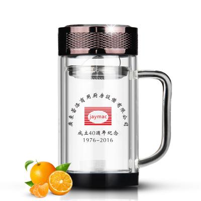 廣東蕾洛商用廚房設(shè)備定制高檔雙層水晶玻璃杯商務帶手柄水杯